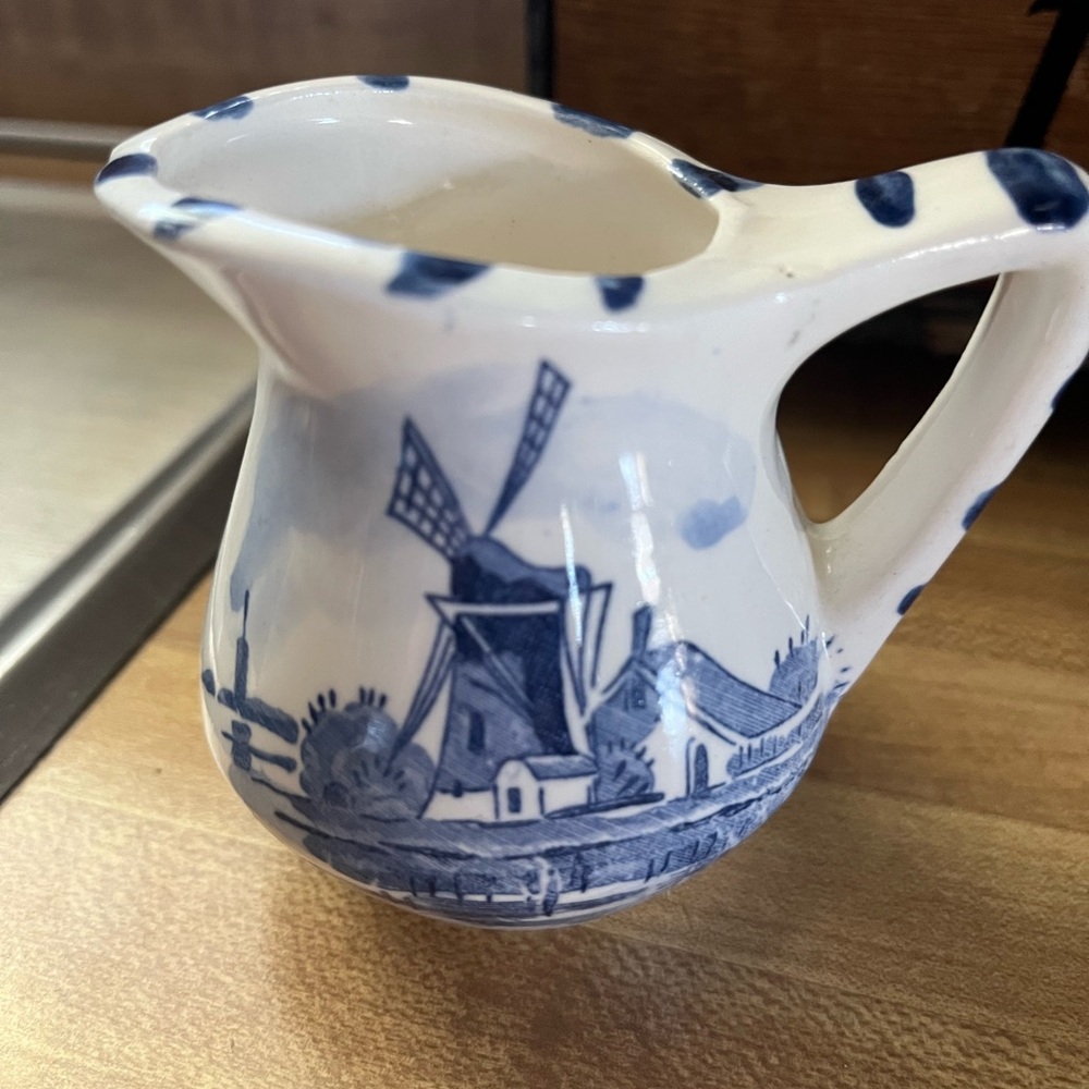 Blue and White Ceramic Delft Holland Pitcher/Creamer